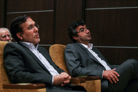 سید مهدی طباطبایی نژاد و شفیع آقا محمدیان در مراسم تودیع و معارفه مدیرعامل مرکز گسترش سینمای مستند و تجربی